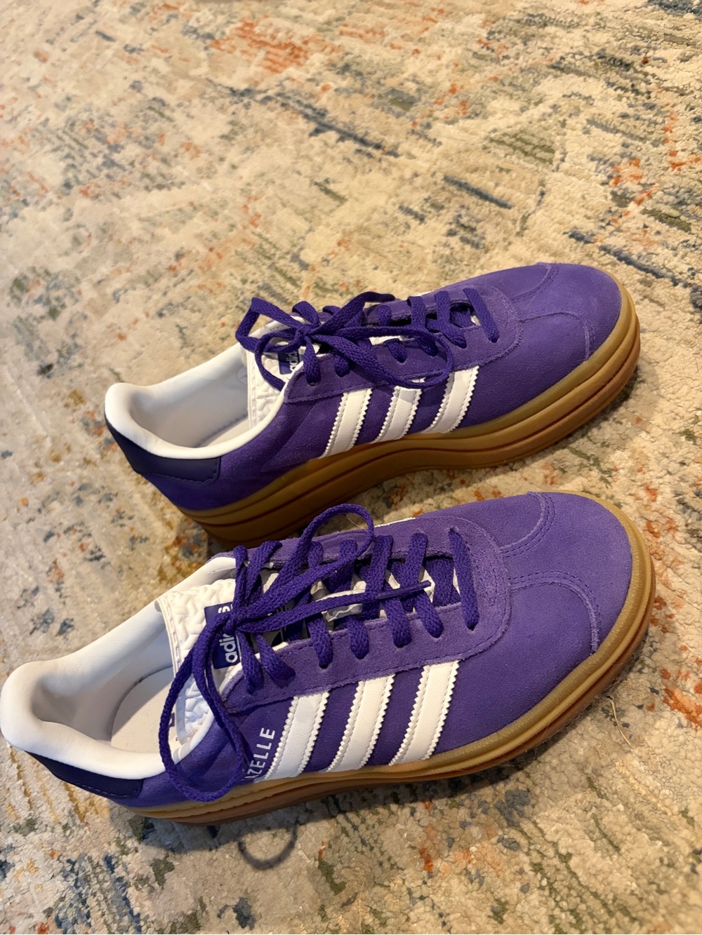 adidas Purple Suede Sneakers with White Stripes and Gum Sole